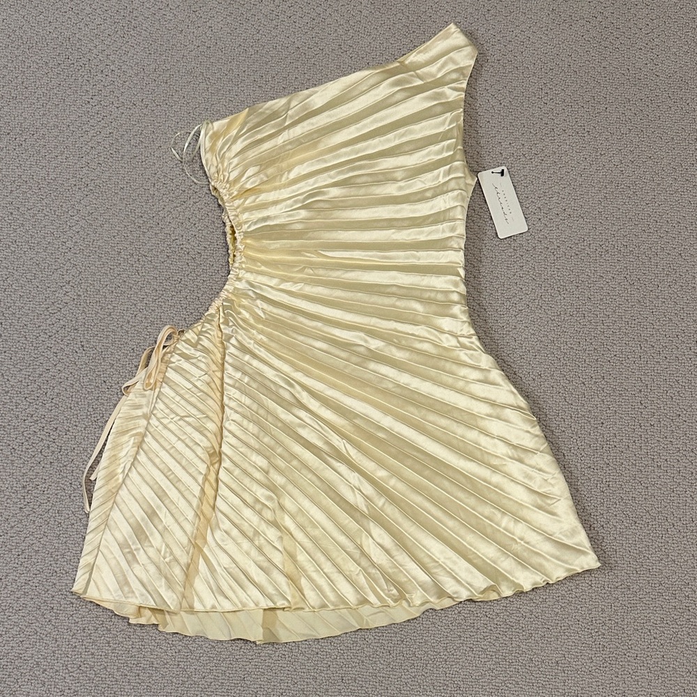 American Threads Carrie One Shoulder Plisse Mini Dress